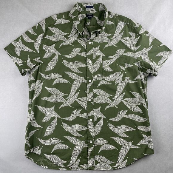 J Crew Shirt Mens XL Green Leaf Print Flex Washed Slim Short Sleeve Button Down - Picture 1 of 6